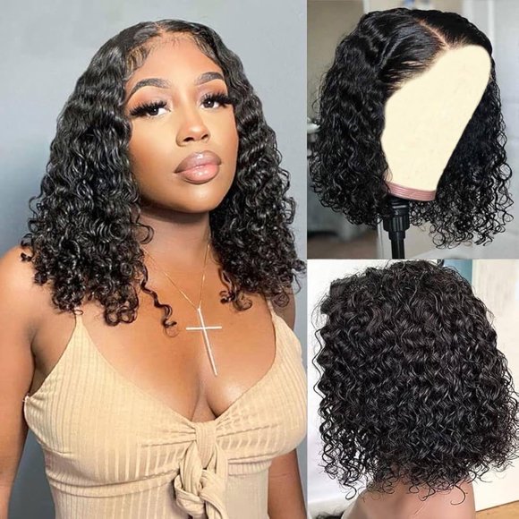 virginess Perruques Sans Colle Cheveux Humains Pré-Plumés Pré-Découpés Vague Profonde Perruque Bouclée Cheveux Humains Dentelle avant Perruques pour Femmes Noires 4x4 Dentelle