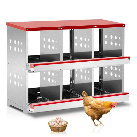 Ktaxon Chicken Nesting Boxes for 6 Hen,   Steel Hen Nesting Box for Laying Eggs, Poultry Chicken Feeder Automatic, Red