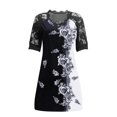 thumbnail image 4 of Dyegold Sundresses for Women Casual Beach - Wedding Guest Dresses for Women V-Neck Short Sleeve Floral Print Lace Trim Midi Sun Dress ​Flared A-Line Swing ​​Dress, 4 of 4