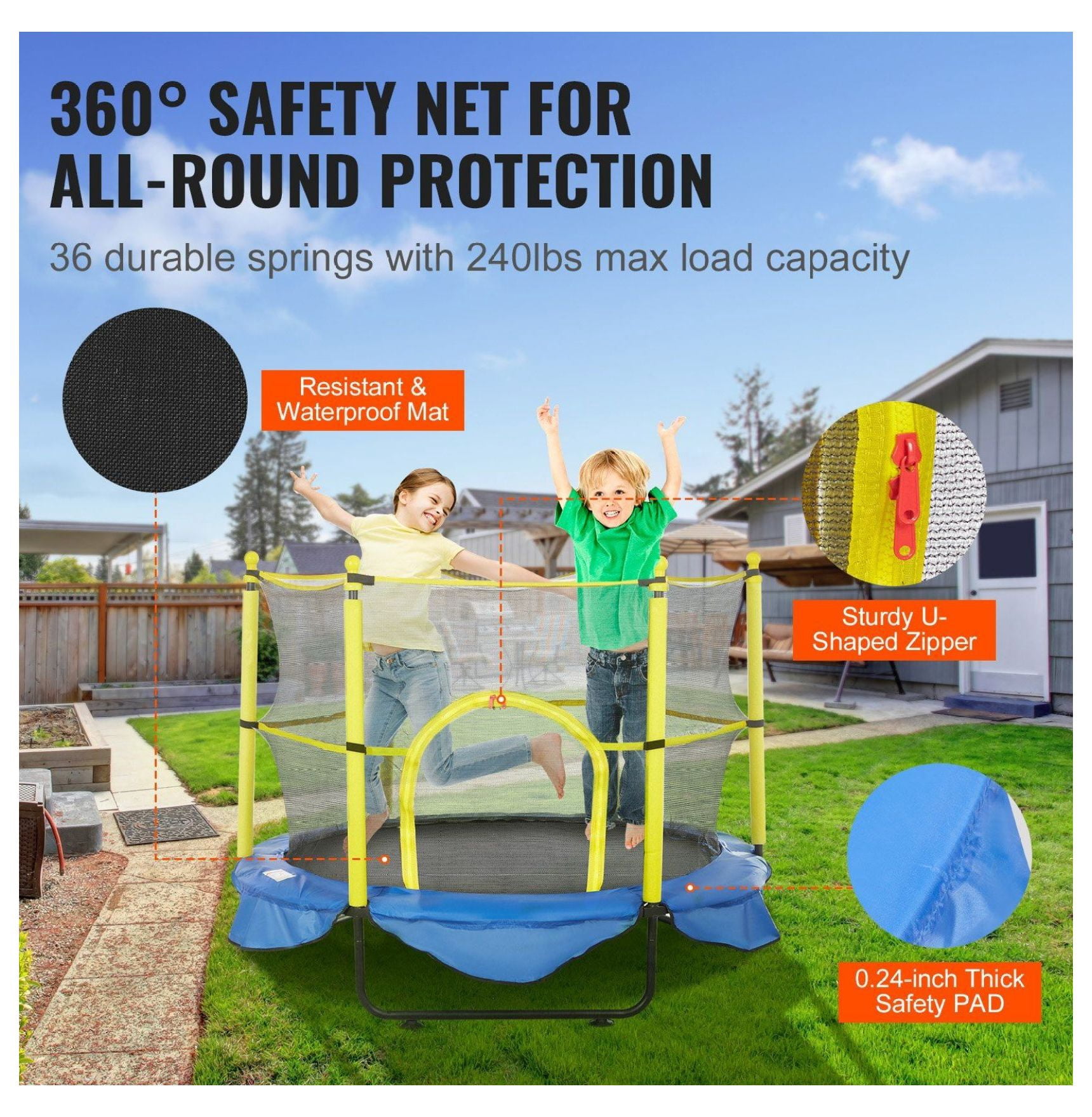 5FT Trampoline for Kids, 60" Indoor Outdoor Trampoline with Enclosure & Basketball Hoop, Mini Toddler Trampoline for 3+ Years Old, Birthday Gifts