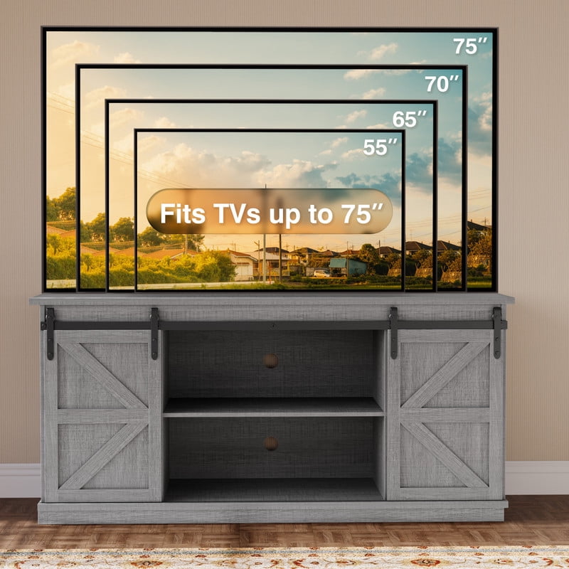 Homall 58'' TV Stand forTVs up to 65'', Storage Cabinet with Sliding Barn Door, Entertainment Center, Gary