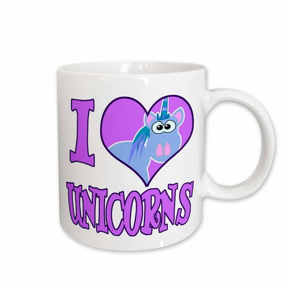 3drose, I Heart Love Unicorns Cartoon, 15oz Mug