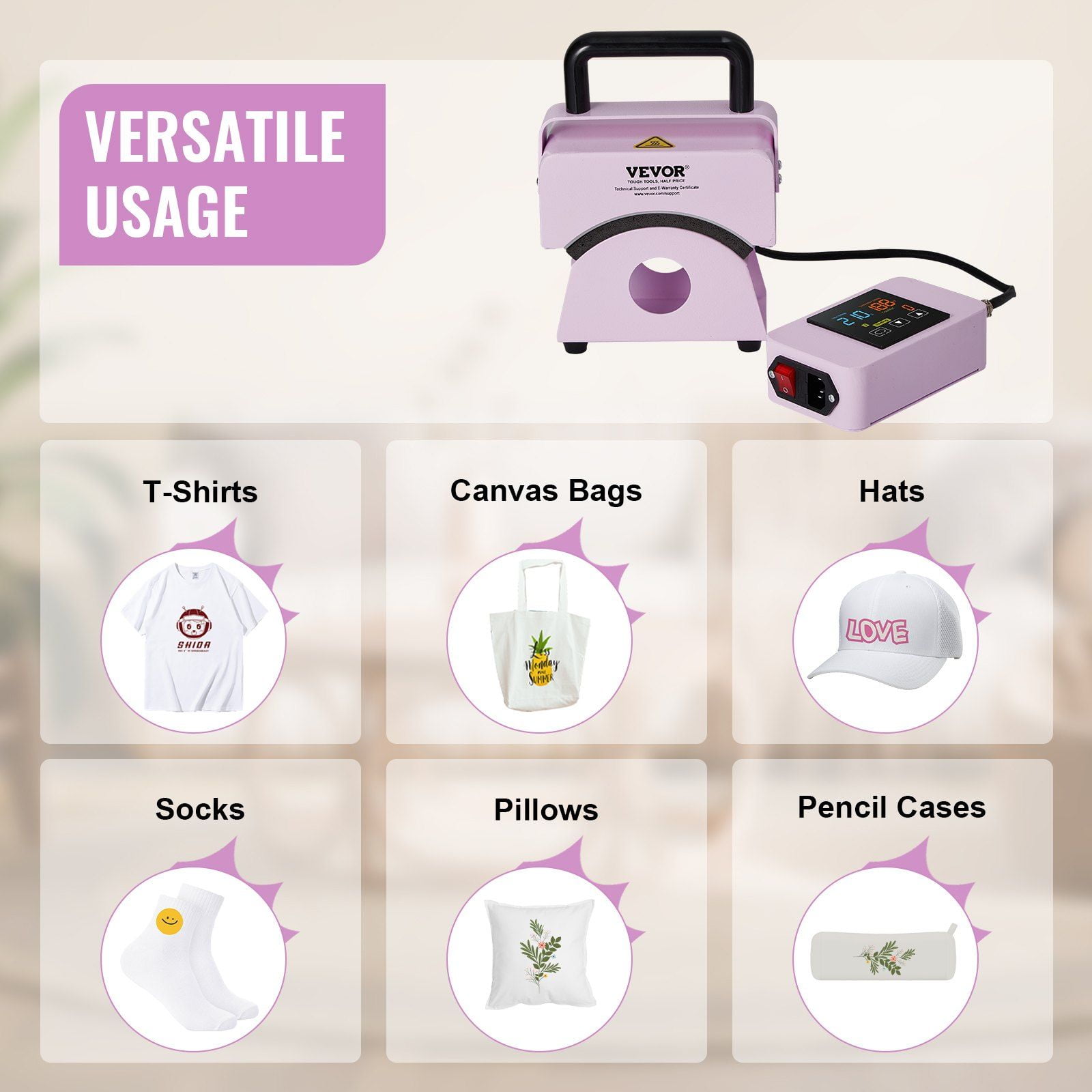 Compact Hat Heat Press, 5.9x3.15 Inch Plate, Purple – Ideal for Small Caps & DIY Projects