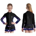 thumbnail image 6 of TSSOE Kids Figure Ice Skating Outfit Full Zip Up Jacket Rhinestone Sweatshirt with Colorful Skater Black 14, 6 of 7