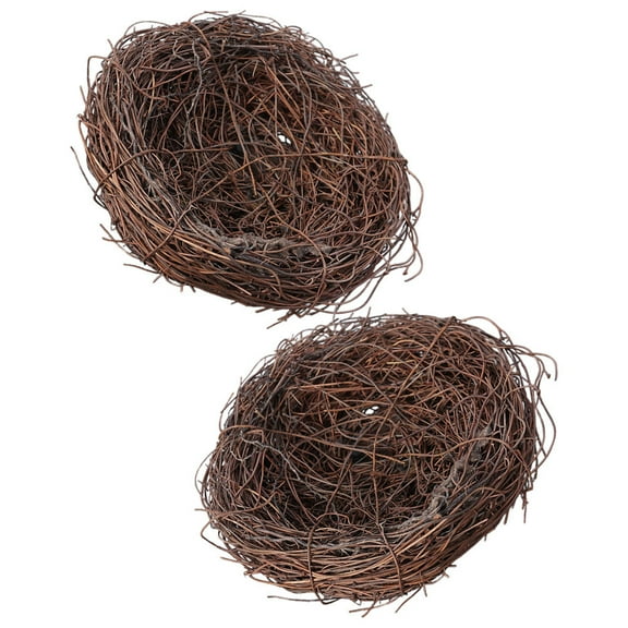 Tineasur Artificial Rattan Bird Nest Ornaments 2Pcs Ideal for Photo Props and Decor