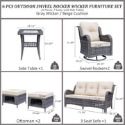 Fulljojor 6 Pieces Outdoor Patio Furniture Set, Rattan Wicker Sectional Swivel Rocker Chairs Sets