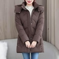 thumbnail image 4 of Makaor Women Puffer Coat Pockets Hooded Jacket Solid Plus Size Zipper Front Long Sleeve Outerwear Quilted Warm Clothes, 4 of 8