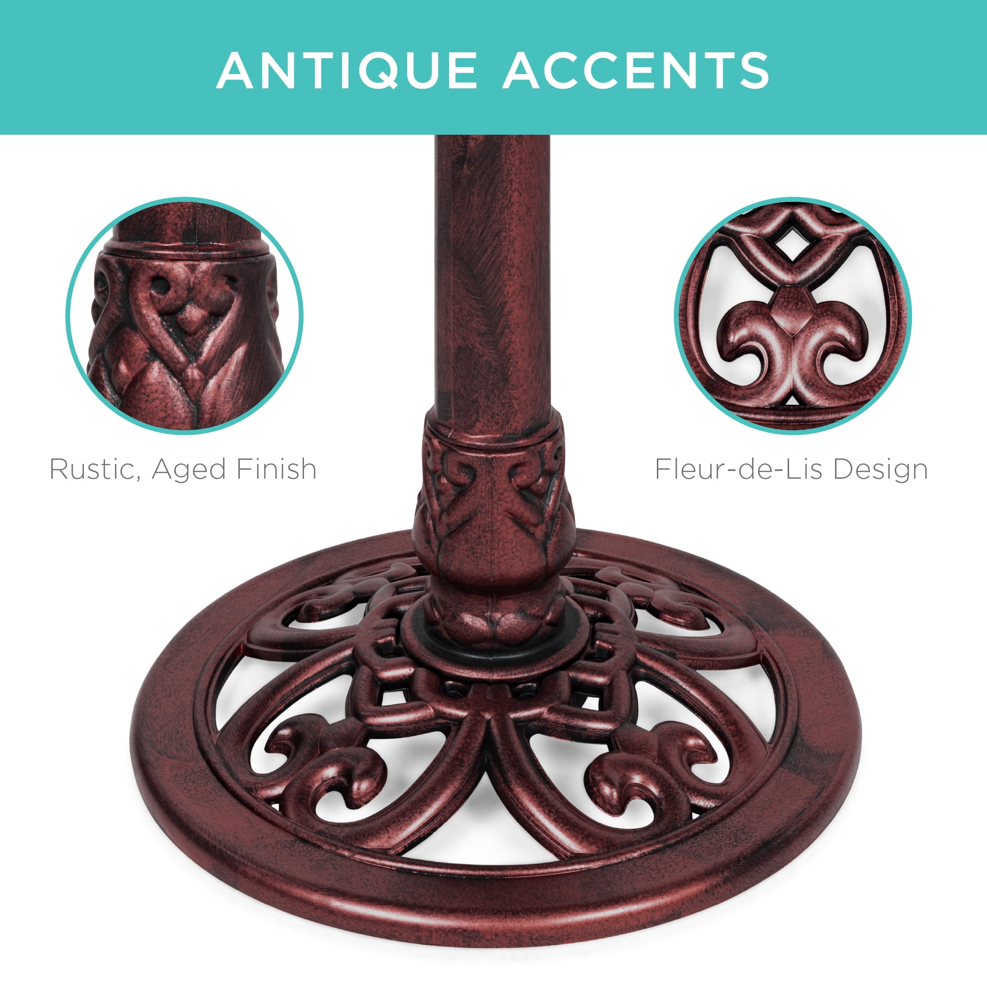 Best Choice Products Outdoor Rustic Pedestal Bird Bath Accent for Garden, Yard w/ Fleur-de-Lis Accents - Cherry Red