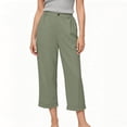 thumbnail image 2 of Women's Lightweight Cotton Capri Pants with Pockets, Elastic Waist Straight Leg Casual Pants, Capris for Women Summer, Lounge Beach Travel Trousers with Pocket | UKHCCC,Green S, 2 of 8