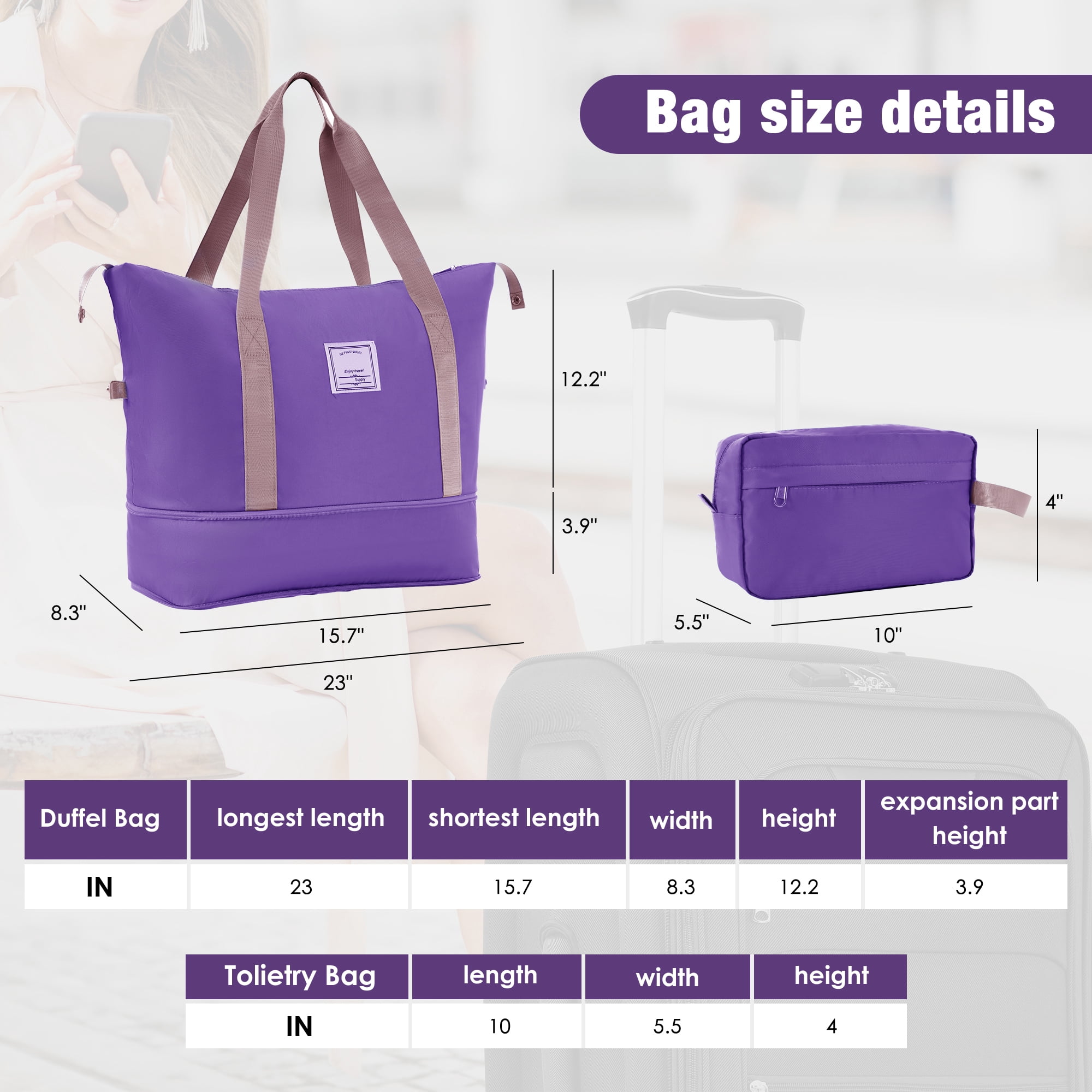 Softside Luggage Expandable 3 Piece Set Suitcase with Duffel Bag Upright Spinner Softshell Lightweight Luggage Travel Set-22/26/30 IN