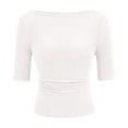 thumbnail image 4 of Knit T Shirt for Daily Wear Comfortable Casual Solid Color Mid Sleeve Round Neck Top Women’s Everyday, 4 of 4
