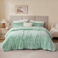 thumbnail image 3 of Intelligent Design Full/Queen Shaggy Faux Comforter Set, Long Fur Wave Spring Comforter Bedding Set, 3-Piece Warm Bed Set with Pillow Sham, Aqua, 3 of 7