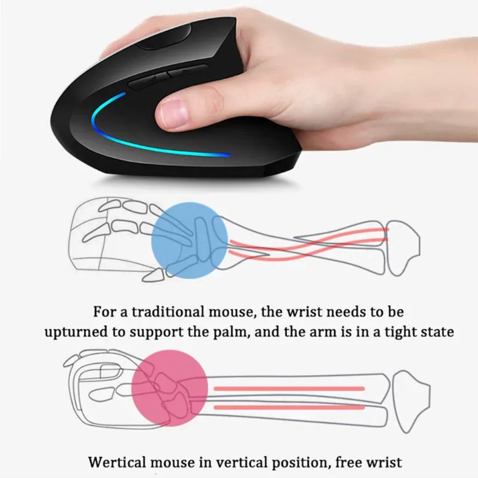 JSY-5 2.4G USB Dual Side Scroll Wheel Mouse For Gamer Computer Laptop Rechargeable Gaming Mouse 1200DPI Ergonomic Vertical Mouse