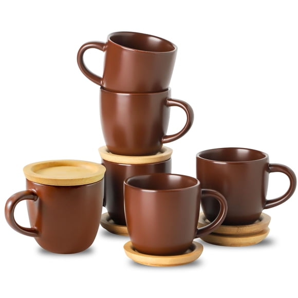 Set de 6 Tazas de Espresso HASENSE 120 ml Porcelana Marrón