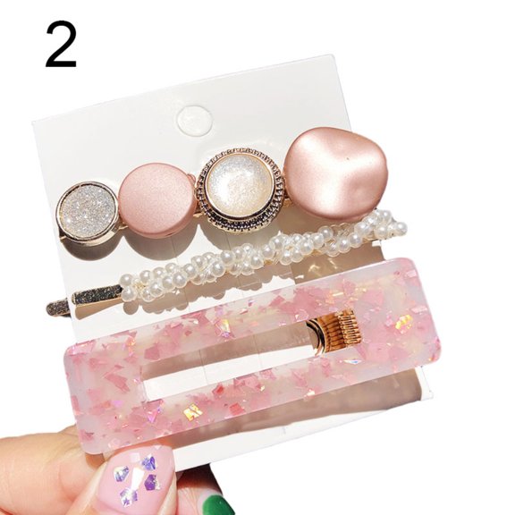 3Pcs/Set Women Girls Hair Clip, Fashion Vintage Elegant Faux Pearl Inlaid Acrylic Hair Barrette Hair Pin Hair Styling Hair Clamps Accessories for Casual