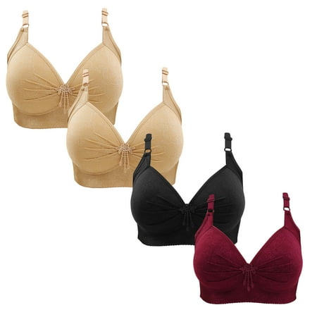 Gnurob 4 Pieces Lace Bralettes for Women No Underwire Bras Push Up Brassiere Comfort Padded T Shirt Bra Plus Size Wirefree Bralette Sports Everyday Wear Clearance Saving A02-Beige X-Small