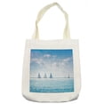 thumbnail image 1 of Ocean Tote Bag, Sail Boats Sea Regatta Race Sports Panoramic View Seascape Summer Sky Photo, Cloth Linen Reusable Bag for Shopping Books Beach and More, 16.5" X 14", Cream, by Ambesonne, 1 of 2