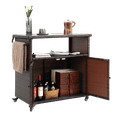 thumbnail image 5 of Gzxs Outdoor Bar Cart with Storage Cabinet, Patio Wicker Buffet Sideboard Prep Table, Kitchen Serving Cart with Rolling Wheels & Handle, Portable Beverage Bar Table with Open Shelf, Brown, 5 of 8