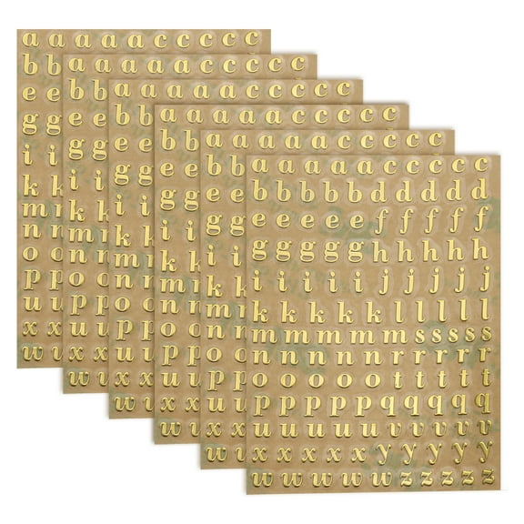 6 Sheets Letter Stickers 0.18" 3D Mini Letter Stickers Alloy Self Adhesive Alphabet Stickers (Gold, Lowercase)