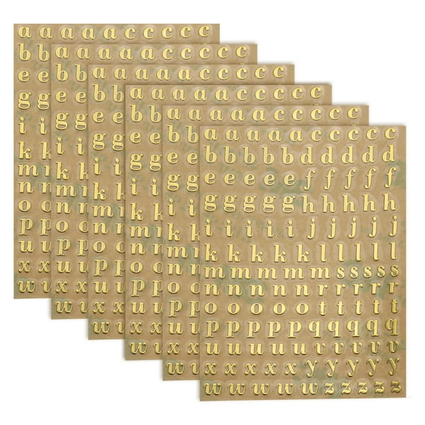 6 Hojas de Etiquetas de Letras 0.18" Stickers de Letras Mini 3D Autoadhesivas de Aleación (Oro, Minúsculas)