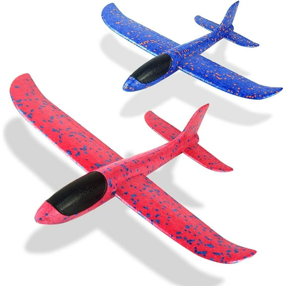 2Pcs Foam Glider Airplane Toy Airplane Hand Throwing Plane 13.5 Inch Flying Plane Model Outdoor Sports Toys 3 Airplane Mode Birthday Party Gifts for Kids 2-Pack (Red & Blue)