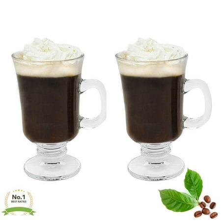 Mulled Wine Glass Mug Sets Irish Coffee Mug Regal Shape 8 oz Set of 2 Thick Wall Glass Cappuccinos, Mulled Ciders, Hot Chocolates, and more! ()