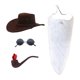 thumbnail image 1 of Sombrero vaquero y gafas sol divertidas con barba para carnaval, , escenario y vacaciones. Blanco, 1 of 8
