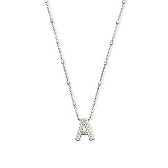 Kendra Scott Letter A Pendant Necklace for Women, Fashion Jewelry, Rhodium-Plated Brass, Rhodium Metal, Letter A