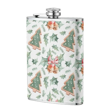 

Small Wine Pot 8oz Portable Wine Pot Stainless Steel Flagon 13.5in×9.5in Travel Sports Fishing Hunting Skiing Festival Camping Hiking Seamless Pattern Watercolor Leaves Christmas Bells