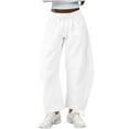 thumbnail image 2 of Women's Barrel Leg Sweatpants Women's Solid Color Wide Leg Pants Drawstring Elastic Waisted Casual Joggers Trendy Soft Loose Trousers with Pockets Size S-2XL, 2 of 9