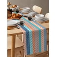 thumbnail image 6 of Bohemian Cotton and Linen Table Runner, Kitchen Table Runners for Family Dinner, Banquet, Parties and Celebrations, Geometric Stripe Orange Blue Turquoise Table Decor, 13.8 x 71 inch, 6 of 6