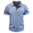 thumbnail image 5 of Men's Collared Polo Shirt Short Sleeve Contrast Trim & Pocket Casual T-Shirt Stylish & Breathable For Spring And Summer Daily Wear Tops,Light Blue,XXL, 5 of 5