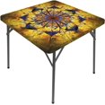 thumbnail image 1 of Yellow and Blue Square Table Cove, Mandala with Floral Ornamental Psychedelic Fantasy Rays Pattern, Elastic Edge, for Table Decoration, Buffet and Camping, for 44"x44" Square Table Yellow Blue, 1 of 1