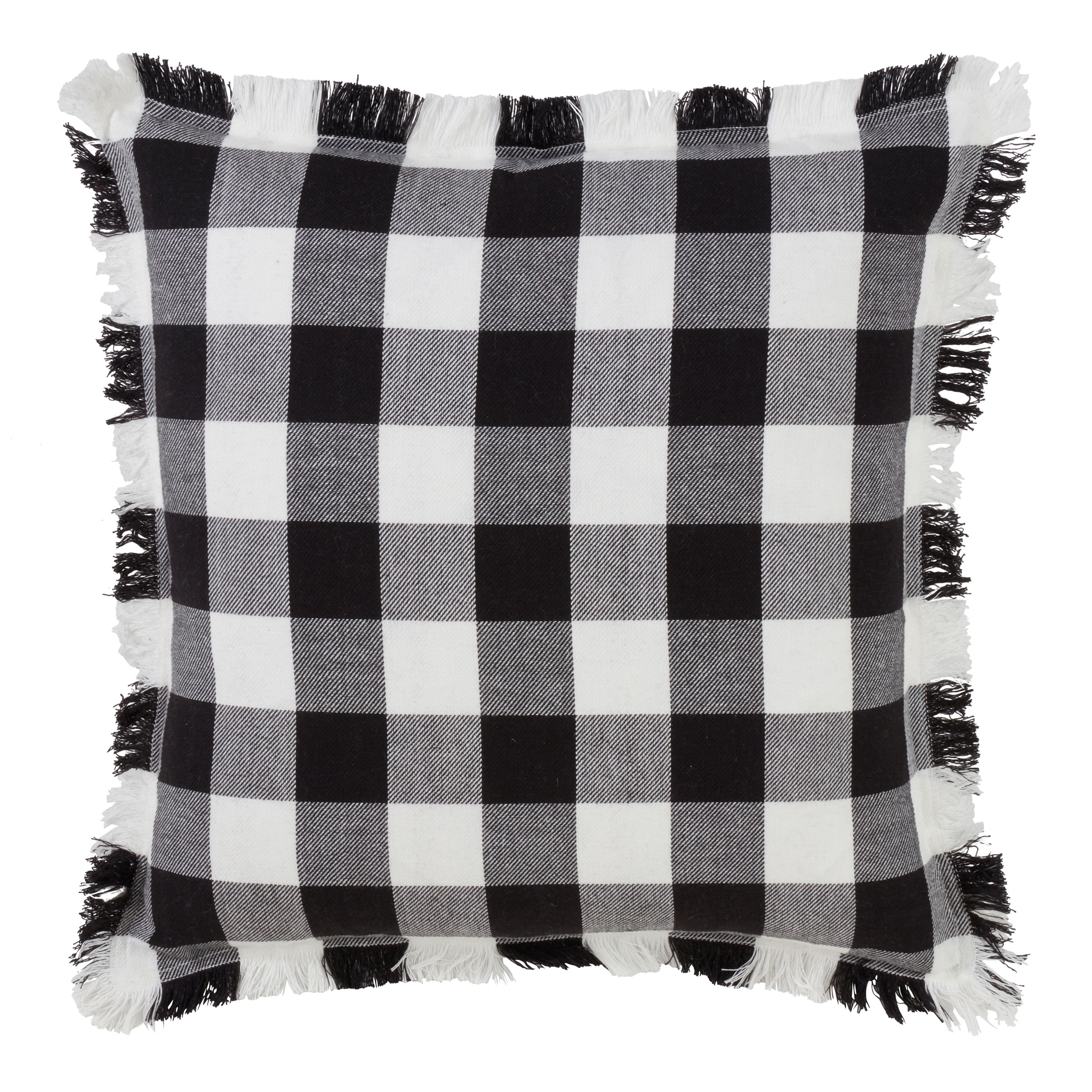 Saro Lifestyle Fringed Buffalo Plaid Design Cotton Throw Pillow With