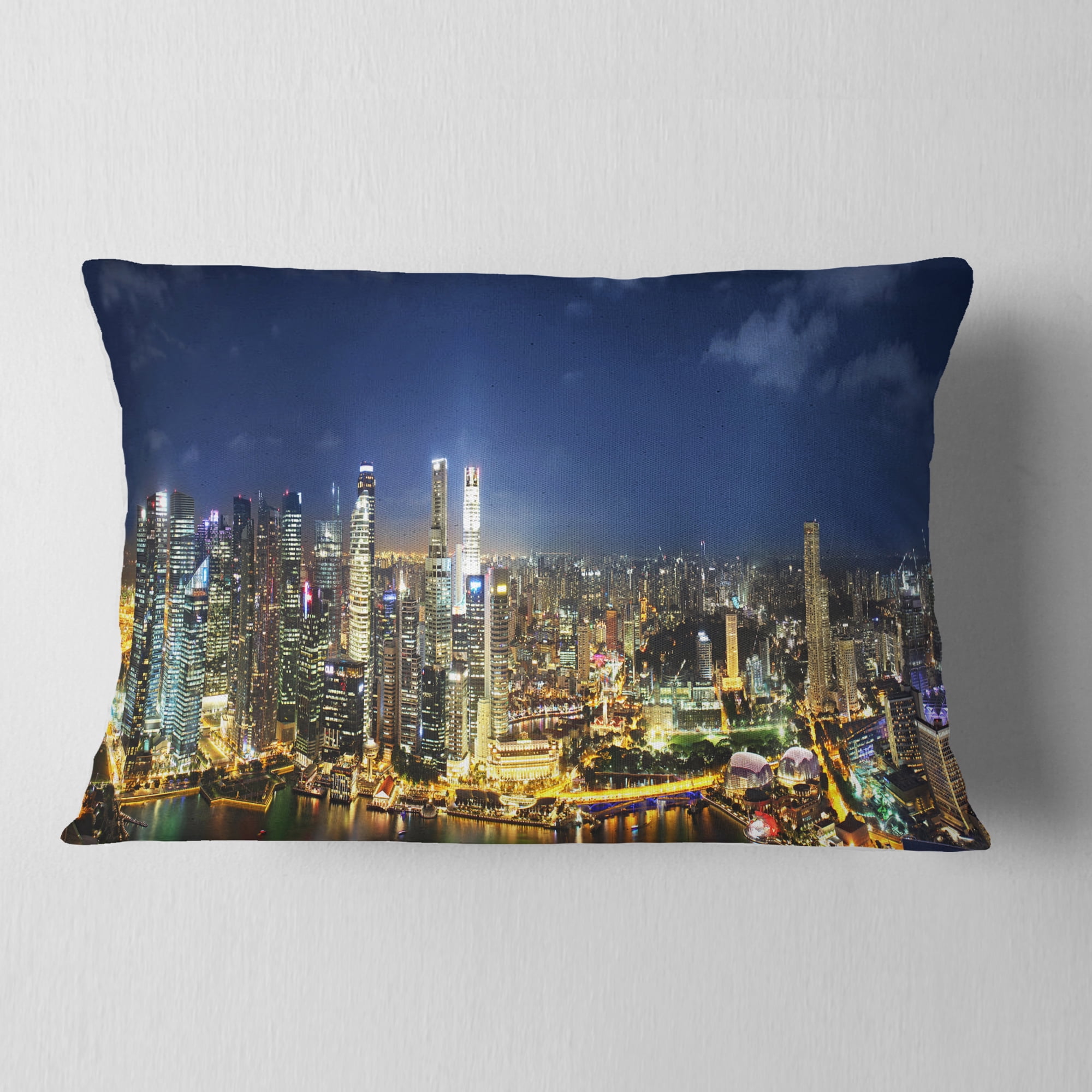 Designart Singapore Skyscrapers Panorama - Cityscape Throw Pillow - 12x20