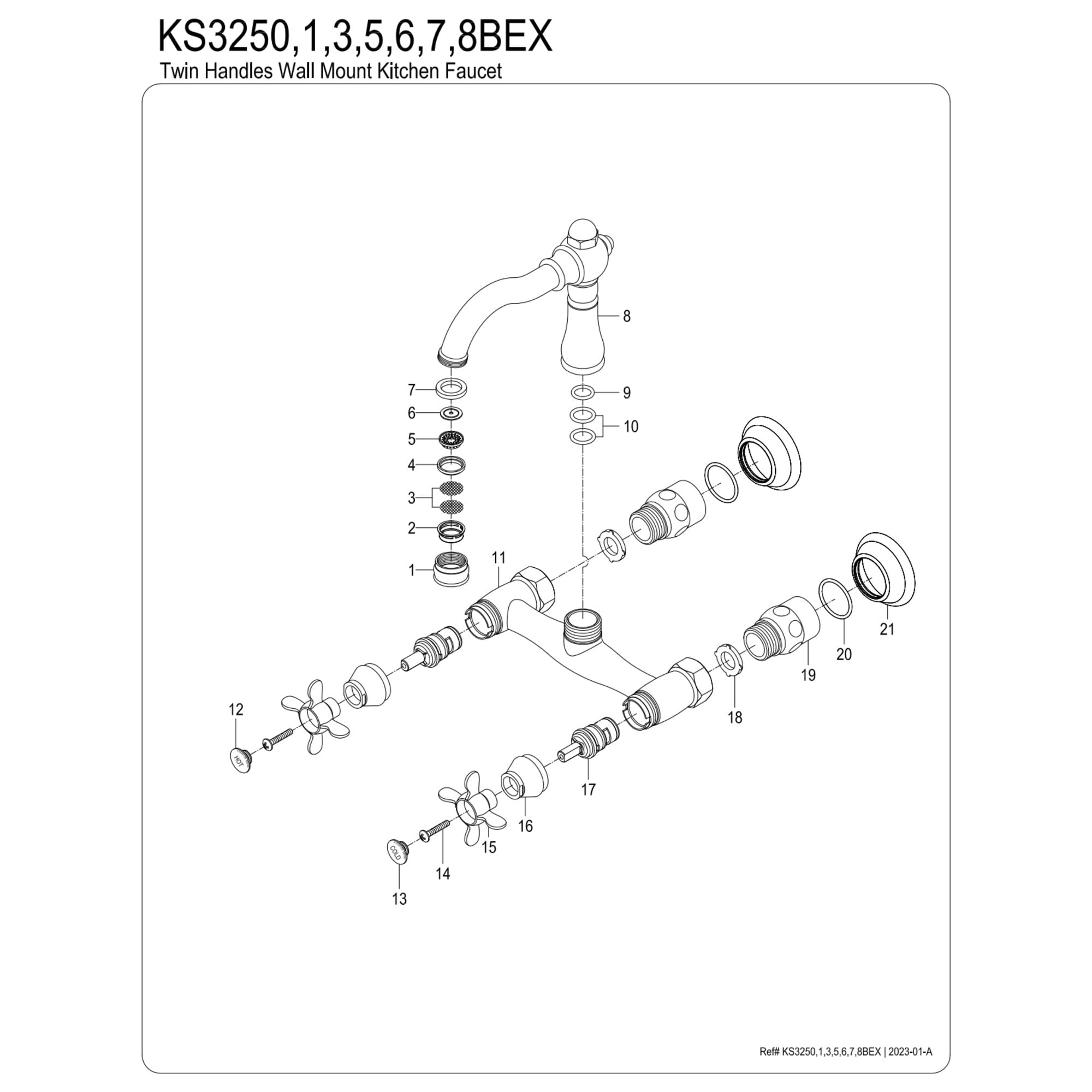 Kingston Brass KS3251BEX Vintage Double-Handle Wall-Mount Bridge Kitchen Faucet, Polished Chrome