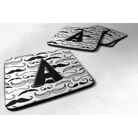 Letter A Moustache Initial Foam Coaster Set of 4