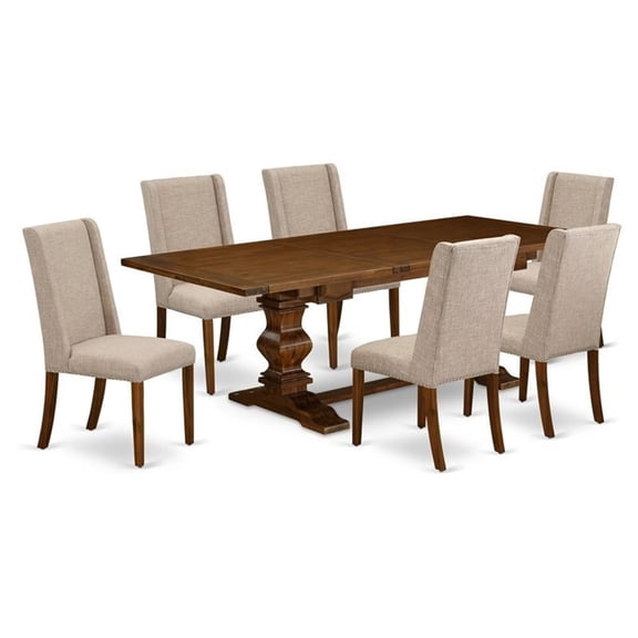East West Furniture Lassale 7-piece Wood Dining Set in Walnut/Clay