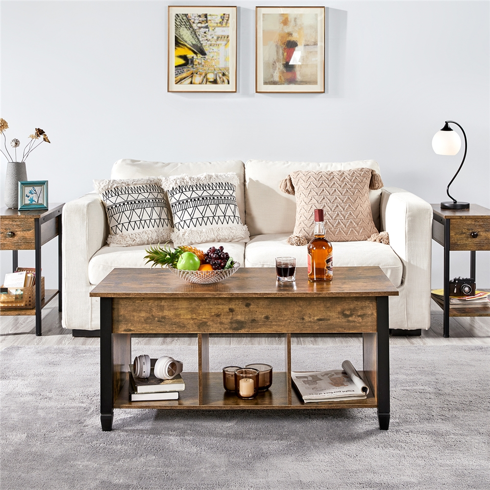 Alden Design 41" Lift Top Coffee Table with 3 Storage Compartments, Rustic Brown - image 3 of 12