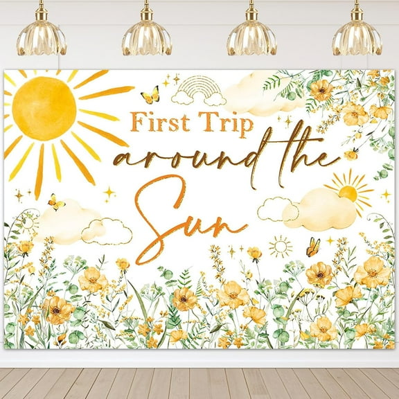 First Trip Around The Sun Backdrop Wildflower First Birthday Backdrop Boys Girls Sun Theme 1st Birthday Party Decoration Photo Booth Props