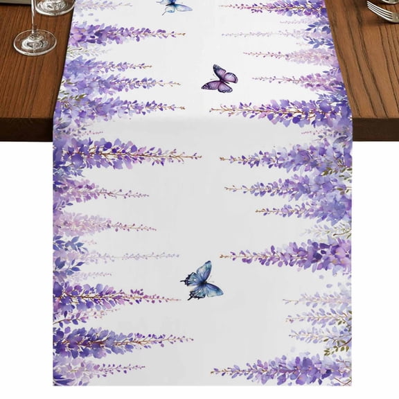 Table Runners 72 Inches Long Dress Scarves, Wisteria Farmhouse Kitchen Table Runner, Coffee Tablerunners, Purple Flowers Butterflies Vintage Spring 14x72 Inch