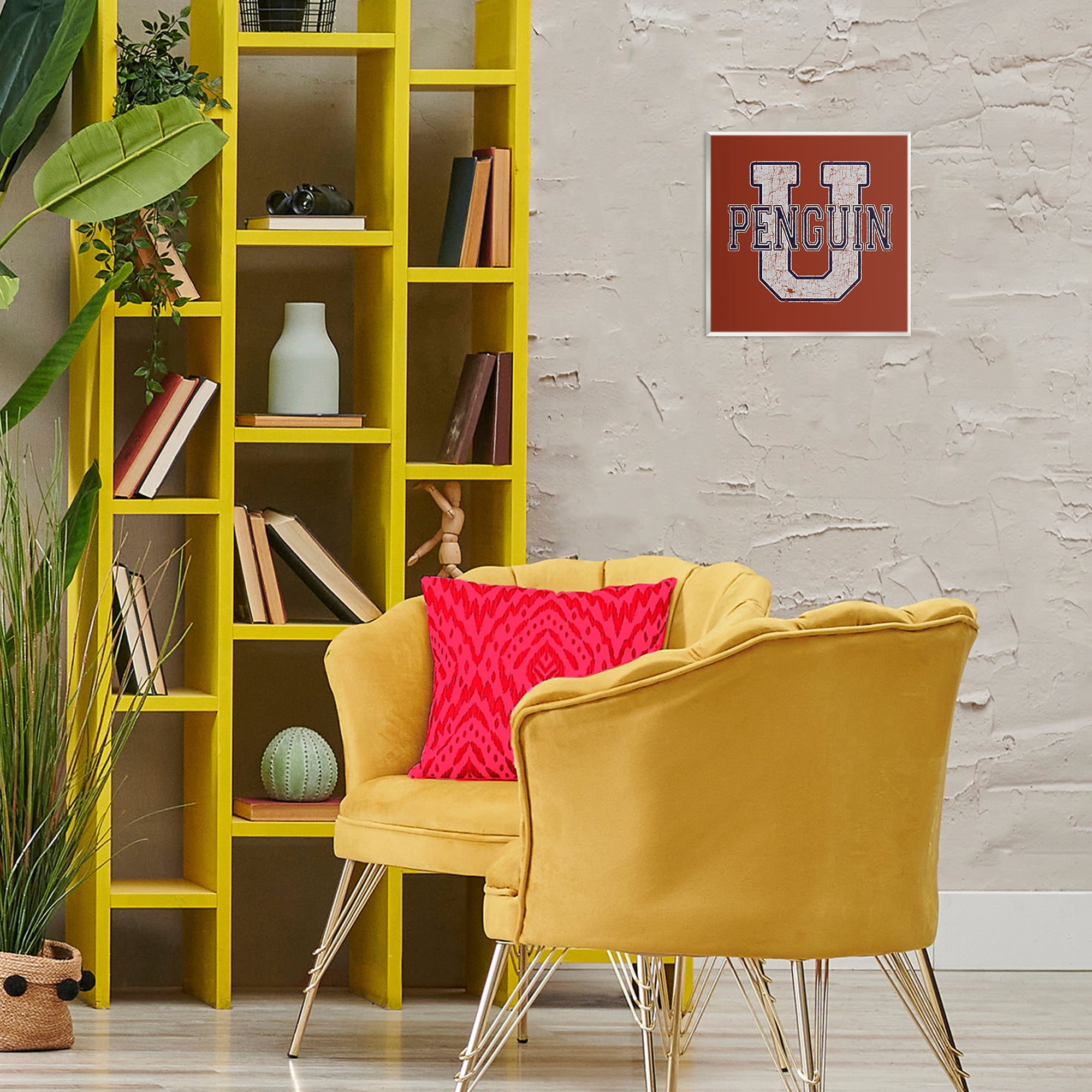 Stupell Industries Penguin U Varsity Animals Painting Unframed Art Print Wall Art, 12 x 12
