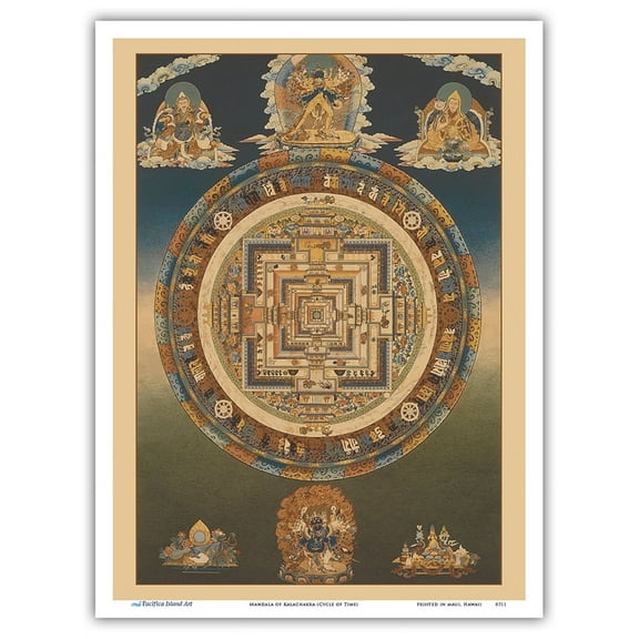 Mandala of Kalachakra (Cycle of Time) - Vintage Tibetan Thangka Buddhist Painting - Master Art Print (Unframed) 9in x 12in