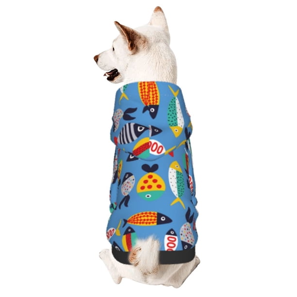 Fotbe Cute Flat Fish Sudadera con Estampado para Perros Pequeños – Suéter con Capucha para Mascotas, Tela Suave de Forro Polar con Bolsillo-X-Small
