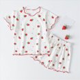 thumbnail image 2 of kaprioy Toddler Girl Pajama Set Strawberry Print Ruffle Short Sleeve Tee and Shorts 2 Piece Set Toddlers Girls Clothing, 2 of 4