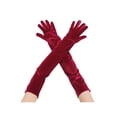 thumbnail image 1 of INSPIRAR CHIC Guantes largos de terciopelo para mujer, guante de ópera de dedos completos para fiesta nocturna, rojo vino L, 1 of 6