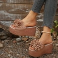 thumbnail image 3 of Rokment Flower Platform Dress Slides Sandals for Women Bride Wedding Beach Boho Fashion Leather Open Toe Chunky Extra Wedges Slip on High Heels Summer Shoes Brown Size 9, 3 of 5