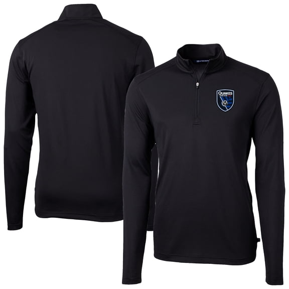 Men's-Cutter & Buck  Black San Jose Earthquakes Big & Tall Virtue Eco Pique Recycled Quarter-Zip Top