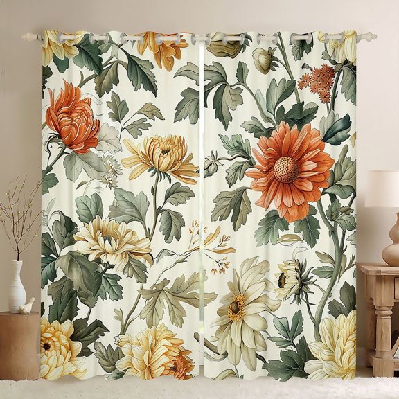 Feelyou Flower Women Black Out Curtains, Green Yellow Curtains Pack of 2 (42x63 Each)