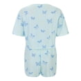 thumbnail image 6 of 2 Piece Short Pajama Set for Women Stylish Print Crew Neck Short Sleeve Tee Shorts Loose Casual Sleepwear Blue S, 6 of 9